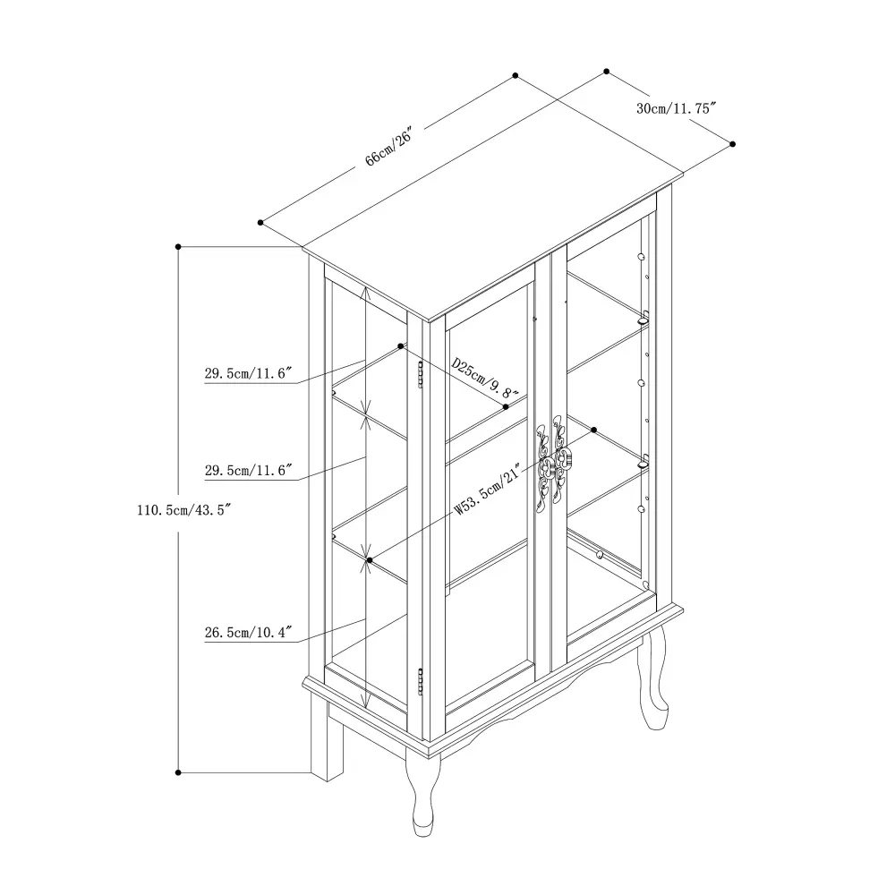 Lighted Antique Display Cabinet with Adjustable Shelves and Mirrored Back, Tempered Glass Doors (Cherry, 3-Layer)