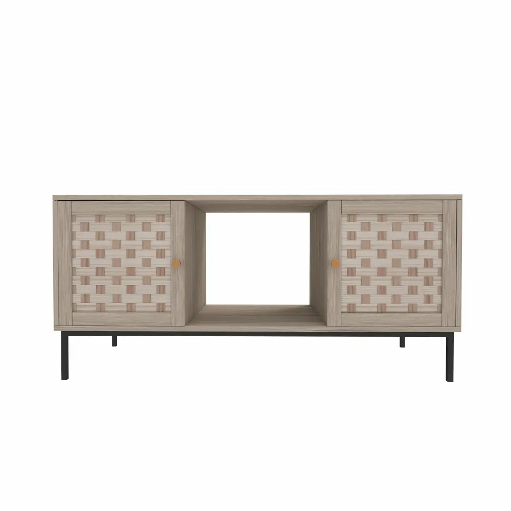 Woven Design Coffee Table with 4 Sliding Doors and Symmetrical Design Storage Coffee Tables