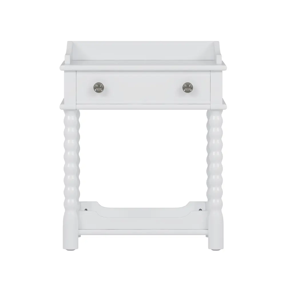 Nightstand with Drawer and Open Shelf for Bedroom, Bedside Table with Turned Legs and Metal Handle Nightstands  Small Cabinet