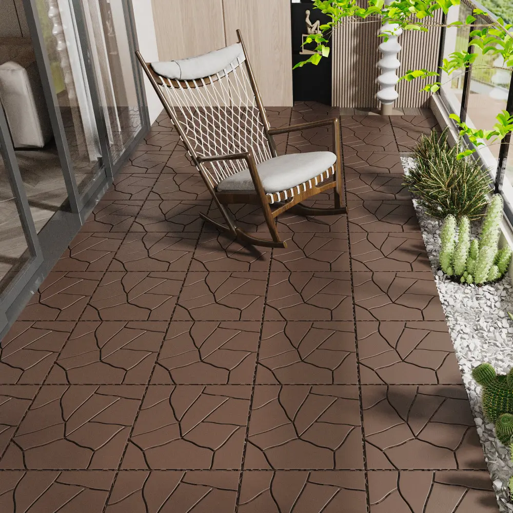 Stone style 12 inch patio deck tiles, quick and easy to install patio tiles for porches, poolside, balconies