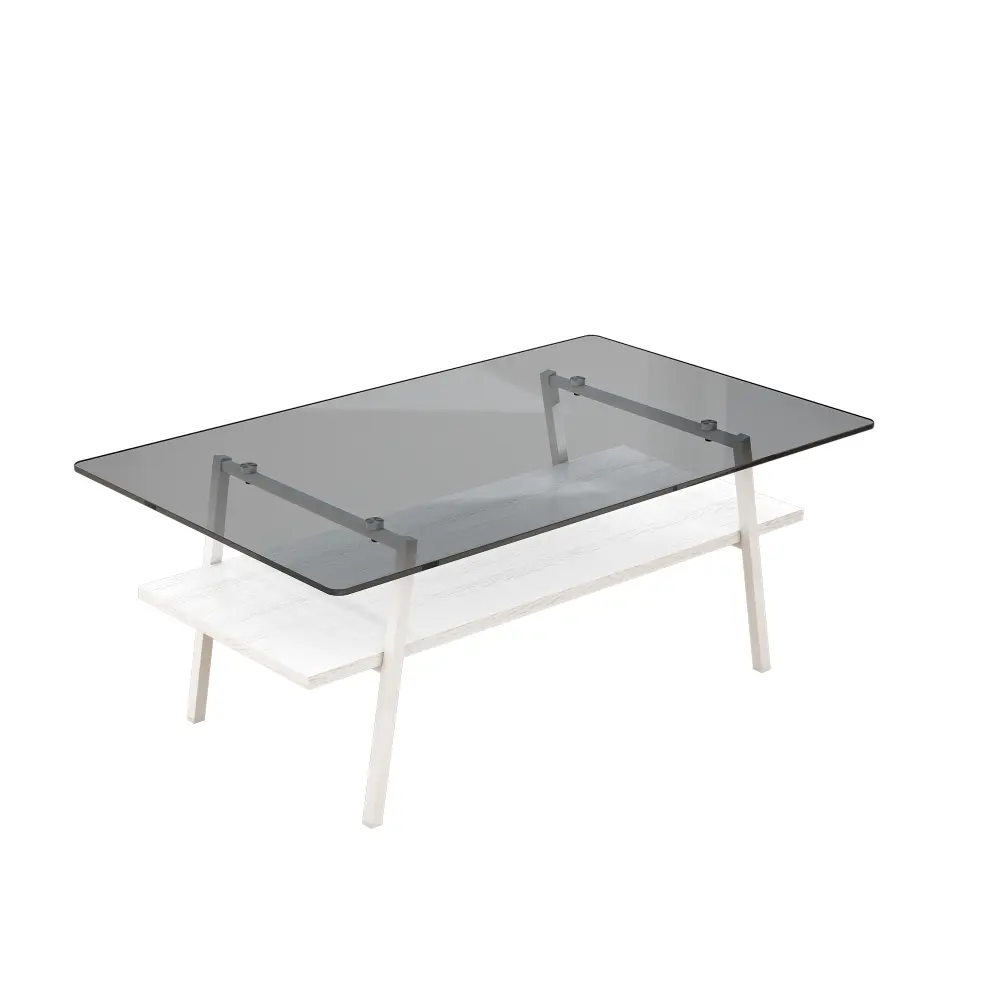 Coffee Table, Tempered Glass Tabletop with Metal Legs, Modern Table for Living Room , Gray Glass  Glass Coffee Table