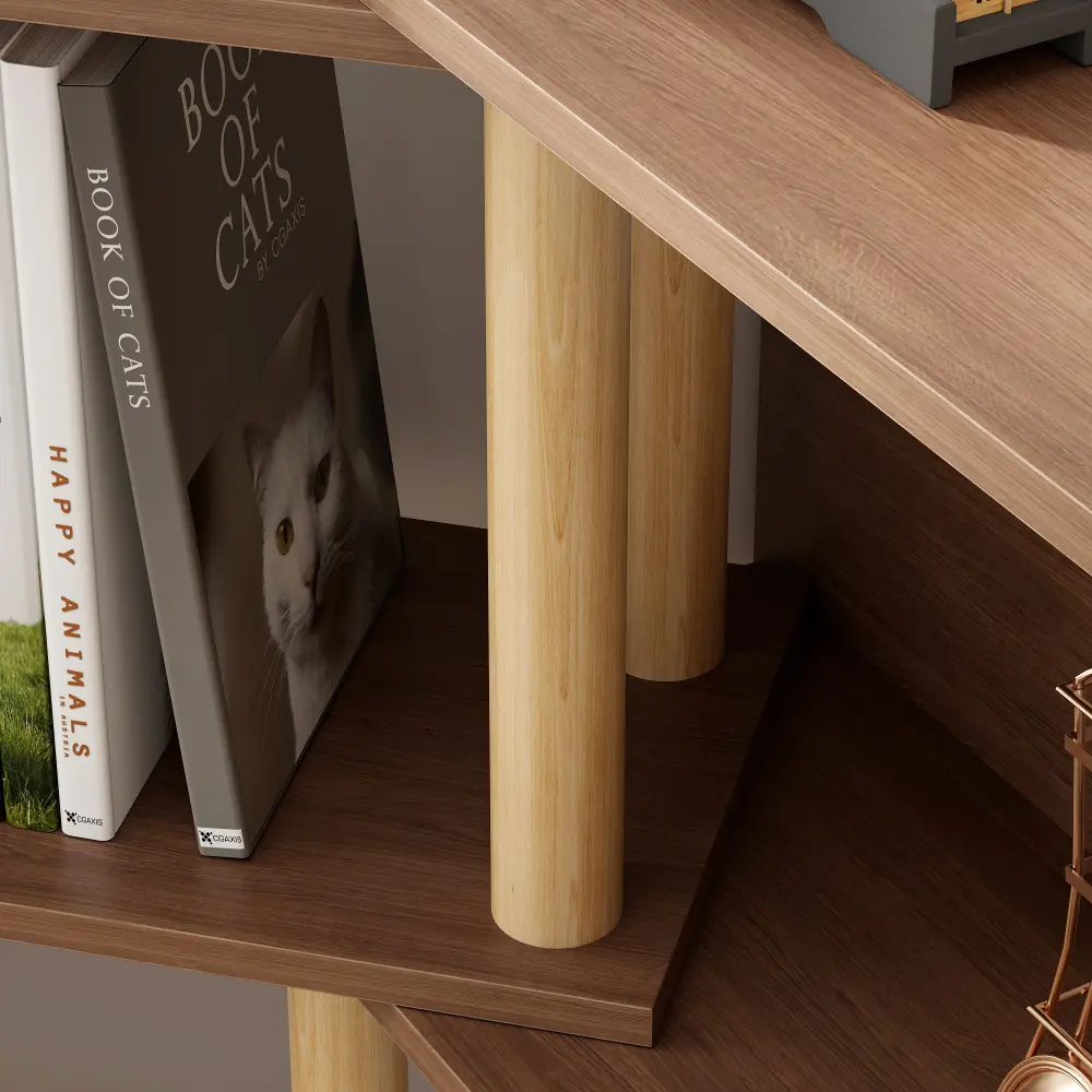 4-layer Retractable and Rotatable Bookcase, Wooden Corner Bookcase, Practical Storage Rack for Living Room, Home Office, Bedroom