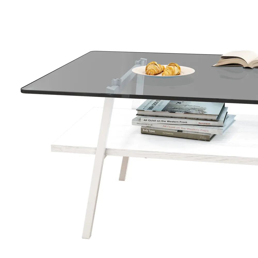 Coffee Table, Tempered Glass Tabletop with Metal Legs, Modern Table for Living Room , Gray Glass  Glass Coffee Table