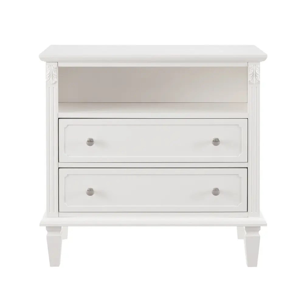 Open Space and 2 Drawer Dresser Nightstand with Charging Station, Solid Wood Legs for Bedroom Night Stand