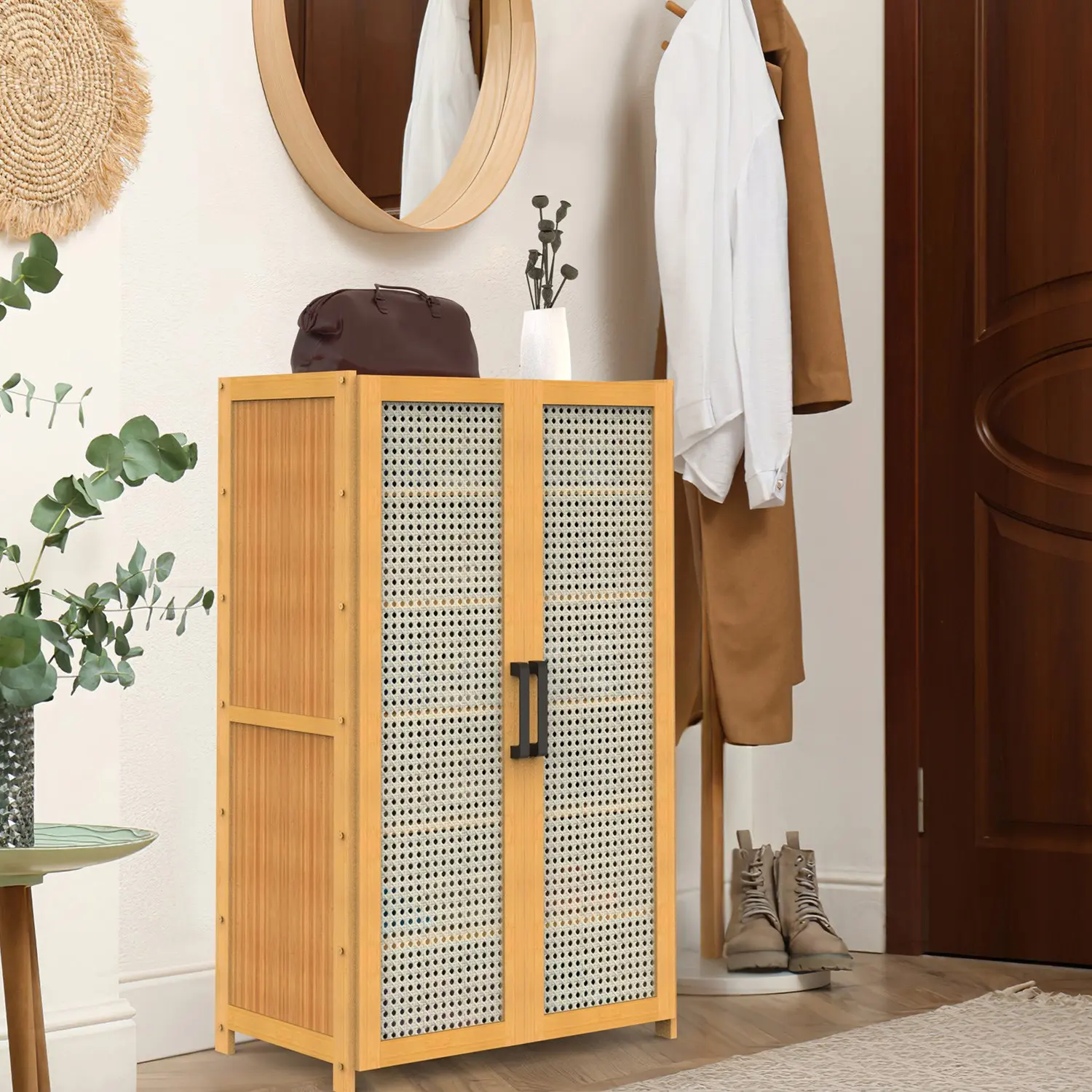 6 Layer Shoe Cabinet with Bamboo Shoe Rack Freestanding Shoe Storage Rack with For Hallway Living Room Shoe Cabinets