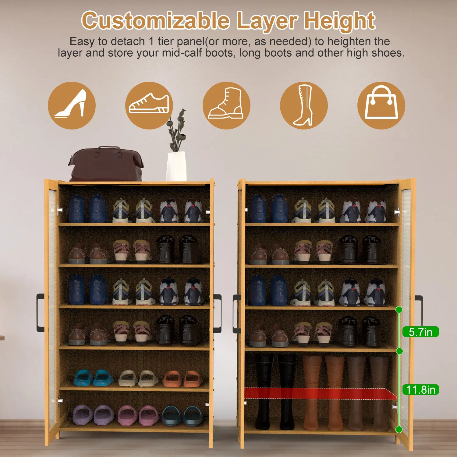 6 Layer Shoe Cabinet with Bamboo Shoe Rack Freestanding Shoe Storage Rack with For Hallway Living Room Shoe Cabinets