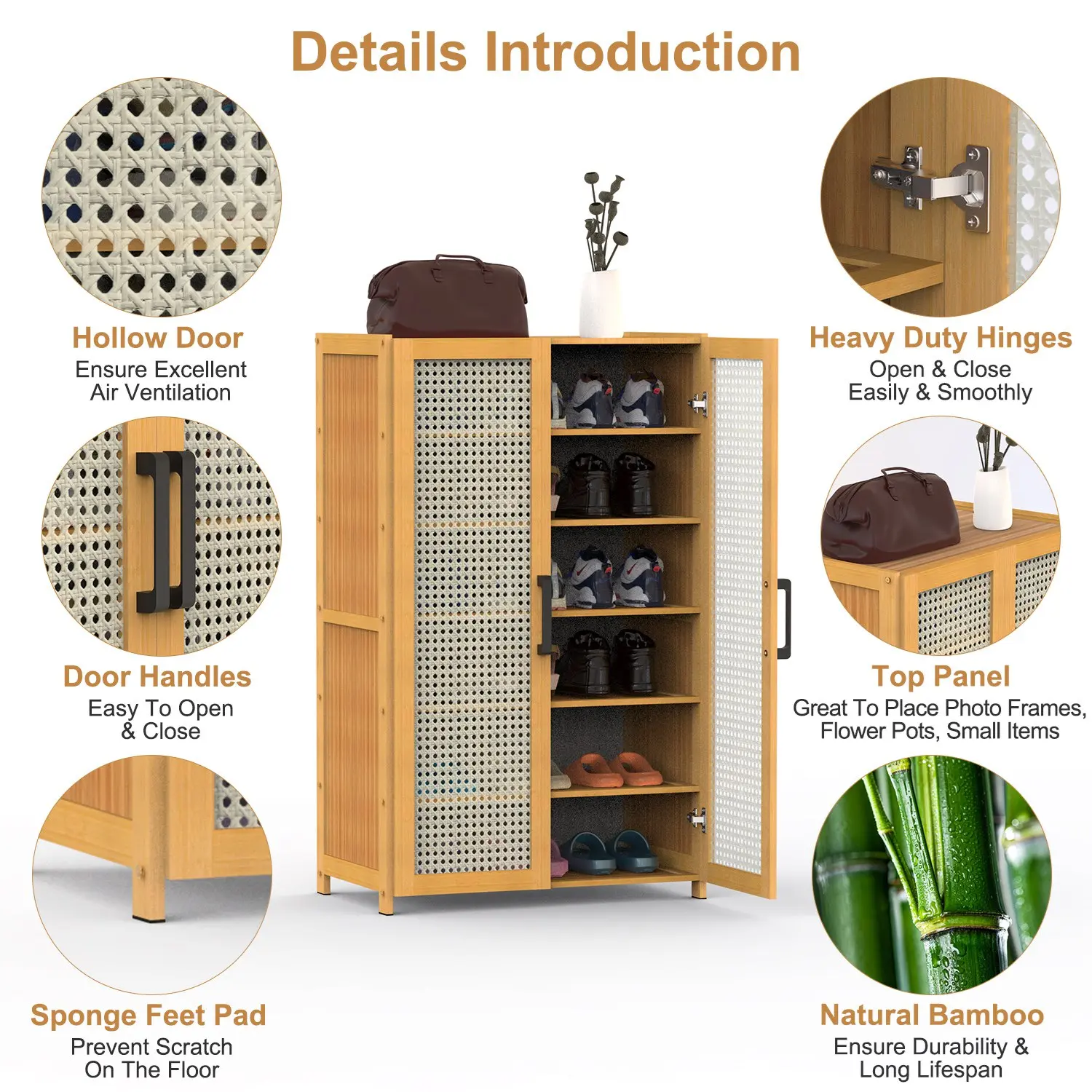 6 Layer Shoe Cabinet with Bamboo Shoe Rack Freestanding Shoe Storage Rack with For Hallway Living Room Shoe Cabinets