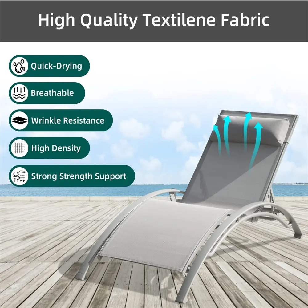 Pool Lounge Chair 3-Piece Set with Metal Side Table (Gray, 2 Lounge Chairs + 1 Table) Recliner Chair  Patio Furniture