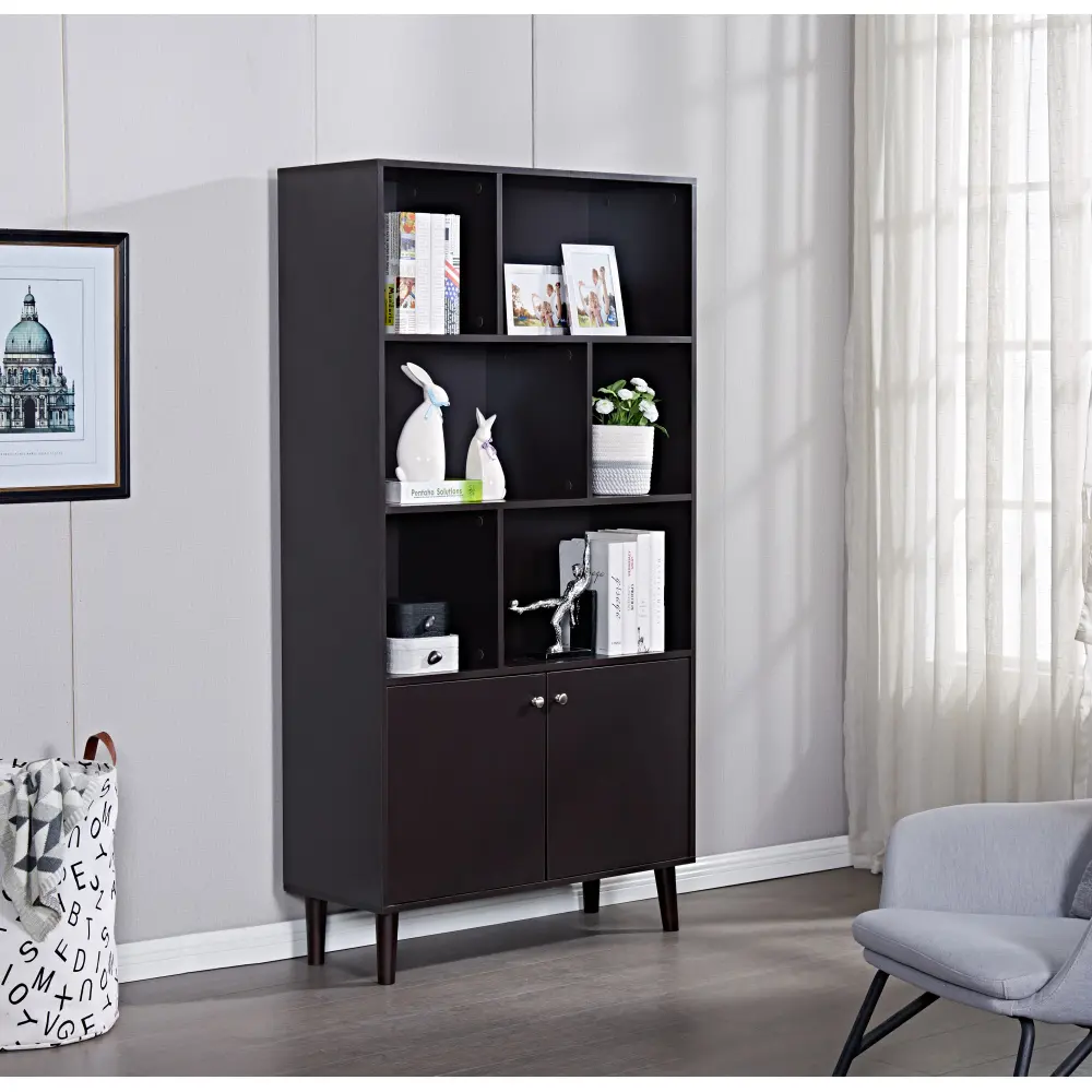 67" Bookcase with Doors, 3-tier Bookshelf, Book Shelf  Book Shelf Furniture