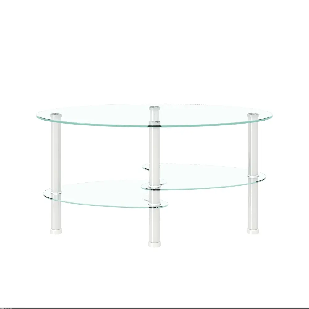 Clear Oval Glass Coffee Table, Modern Table with Stainless Steel Legs, End Table, Triple Tier Glass Table for Living Room