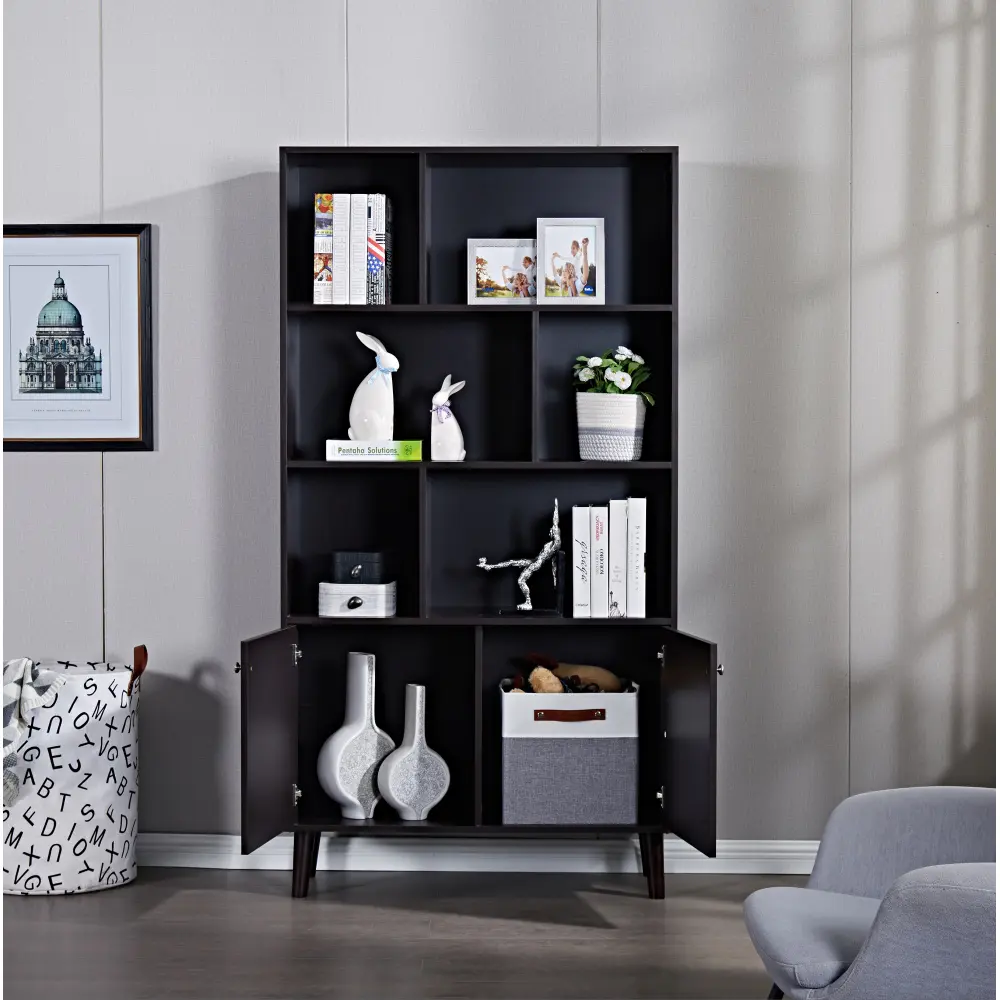 67" Bookcase with Doors, 3-tier Bookshelf, Book Shelf  Book Shelf Furniture