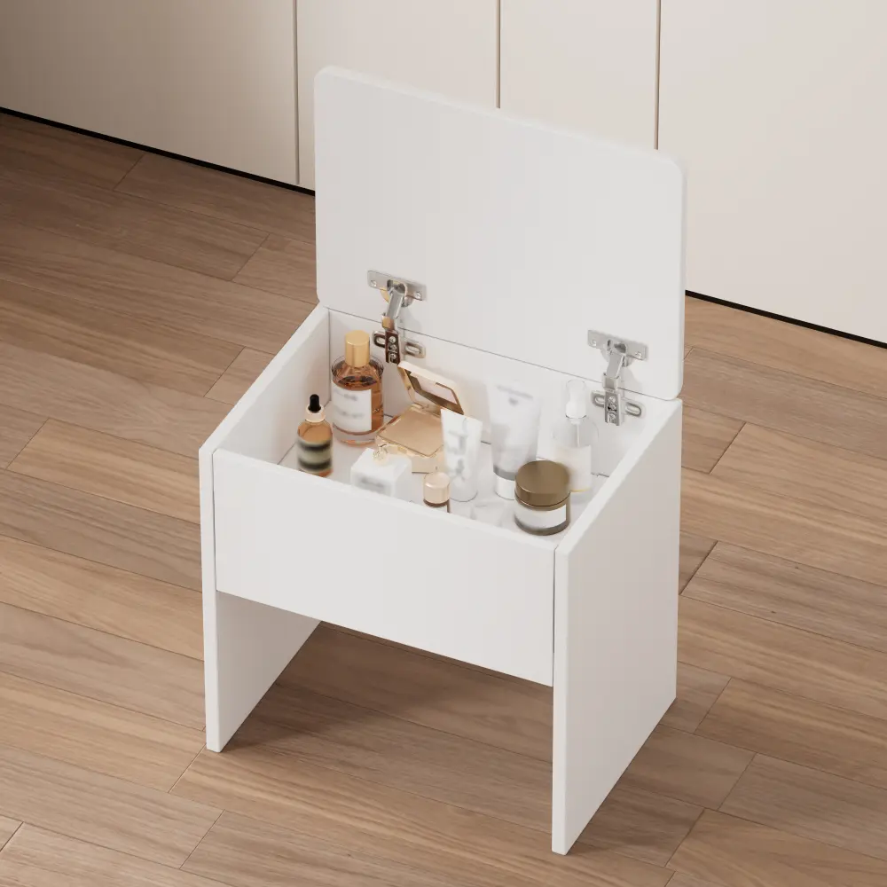 Dressing Table Set with 3 Adjustable Lighted Mirrors and Storage Chair, Dressing Table with Folding Panels Dressers