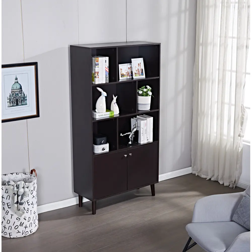 67" Bookcase with Doors, 3-tier Bookshelf, Book Shelf  Book Shelf Furniture