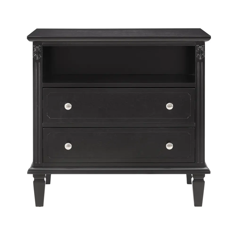 Open Space and 2 Drawer Dresser Nightstand with Charging Station, Solid Wood Legs for Bedroom Nightstand