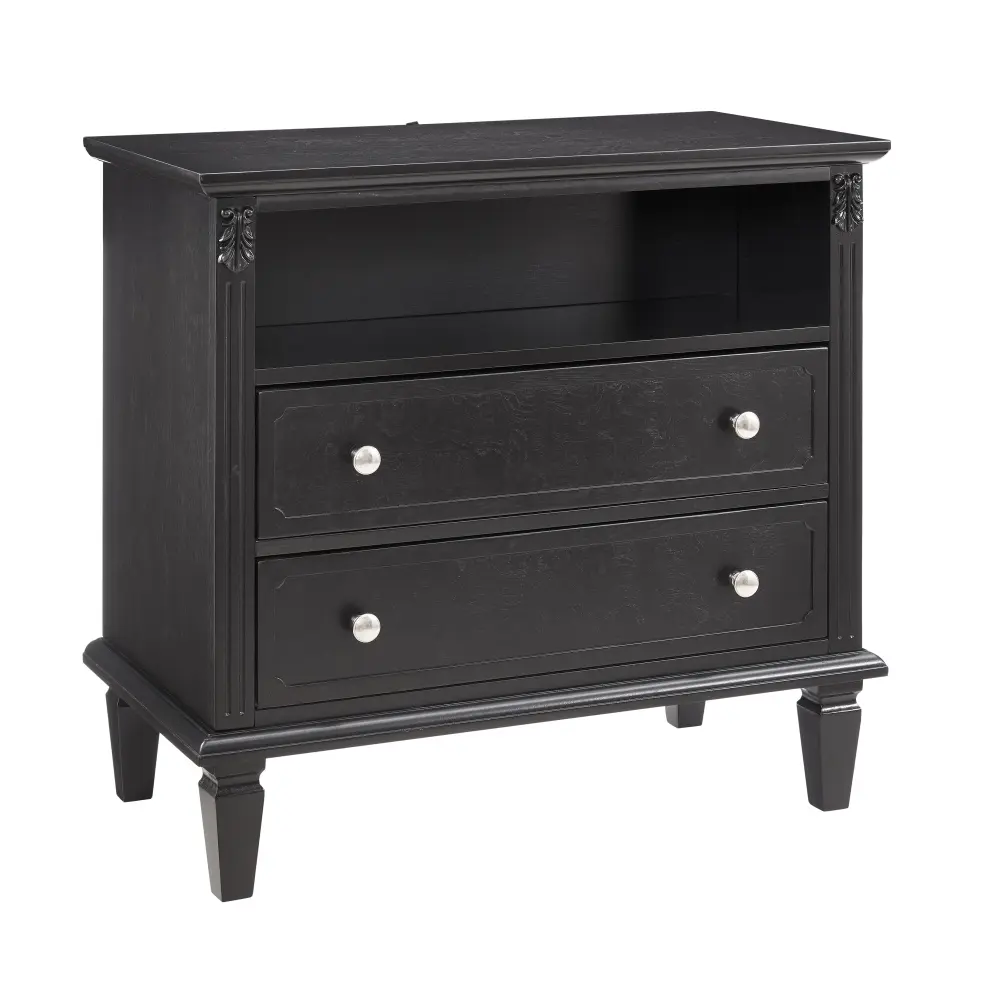 Open Space and 2 Drawer Dresser Nightstand with Charging Station, Solid Wood Legs for Bedroom Nightstand