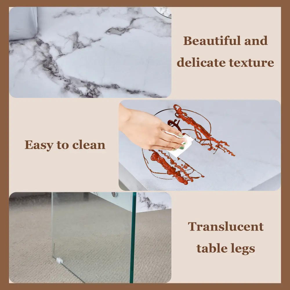 Multifunctional Lift Coffee Table with Marble Pattern, Tempered Glass Legs, Lift Top Function. Coffee Table