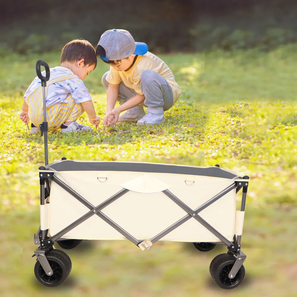 Folding Wagon,Heavy Duty Utility Beach Wagon Cart for Sand with Big Wheels, Adjustable Handle&Drink Holders for Shopping Camping