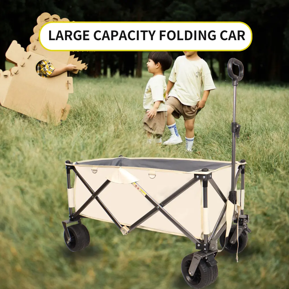 Folding Wagon,Heavy Duty Utility Beach Wagon Cart for Sand with Big Wheels, Adjustable Handle&Drink Holders for Shopping Camping