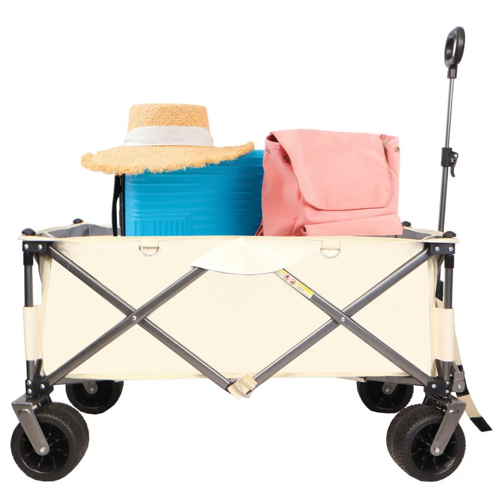 Folding Wagon,Heavy Duty Utility Beach Wagon Cart for Sand with Big Wheels, Adjustable Handle&Drink Holders for Shopping Camping