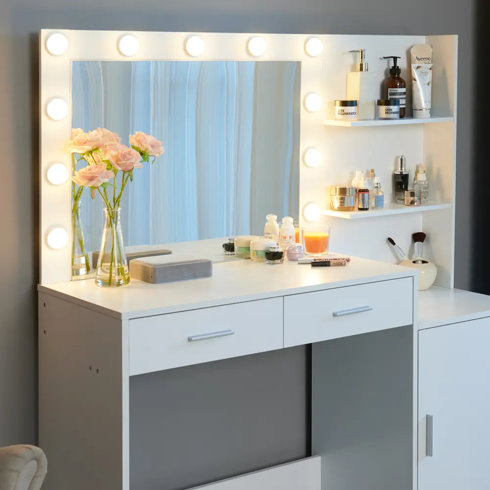 Dressing Table with Mirror and Light,46.4inch Dressing Table, 3-layer Dressing Table and3lighting Modeswithadjustable Brightness