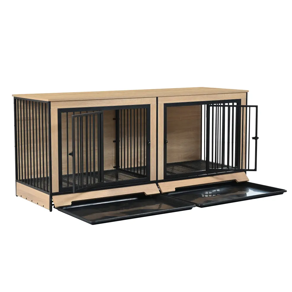 Dog Crate Furniture with Two Combined Rooms, XL Large Double Dog Crate Furniture with Tray Dog  Pets Dog House
