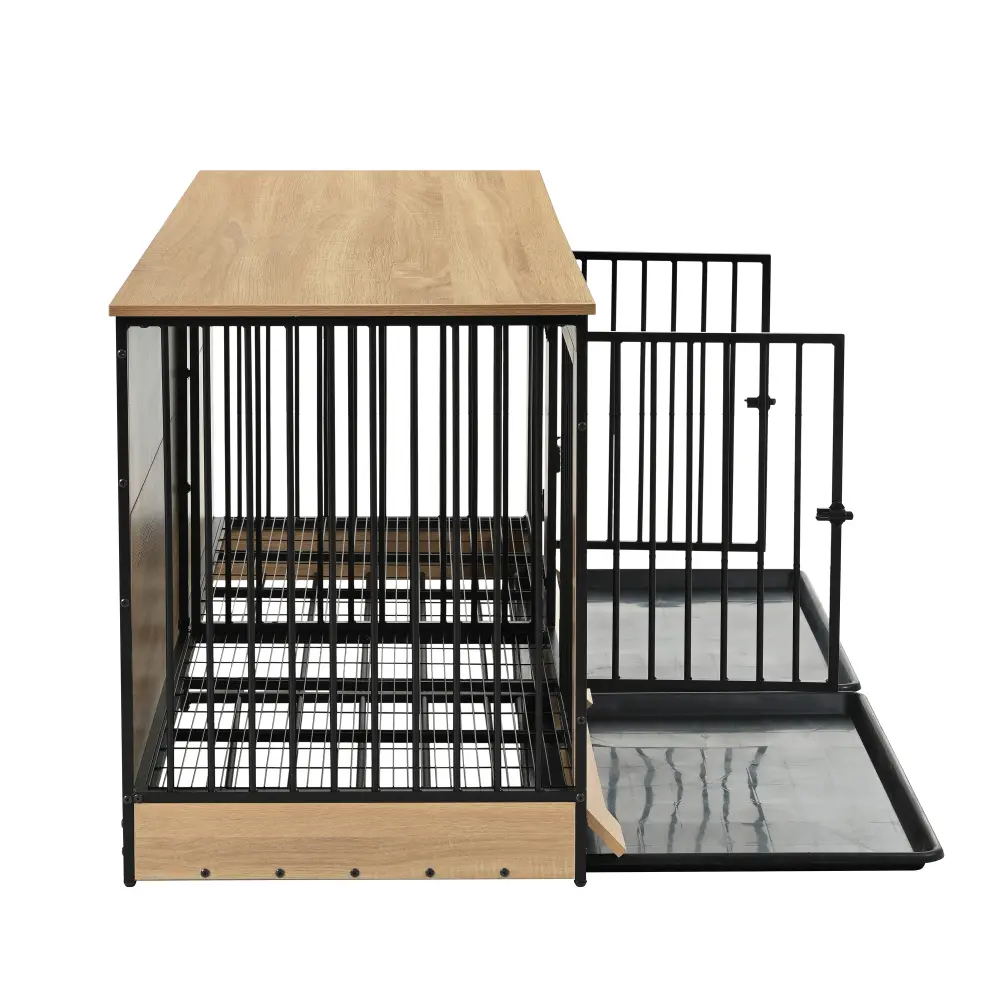 Dog Crate Furniture with Two Combined Rooms, XL Large Double Dog Crate Furniture with Tray Dog  Pets Dog House