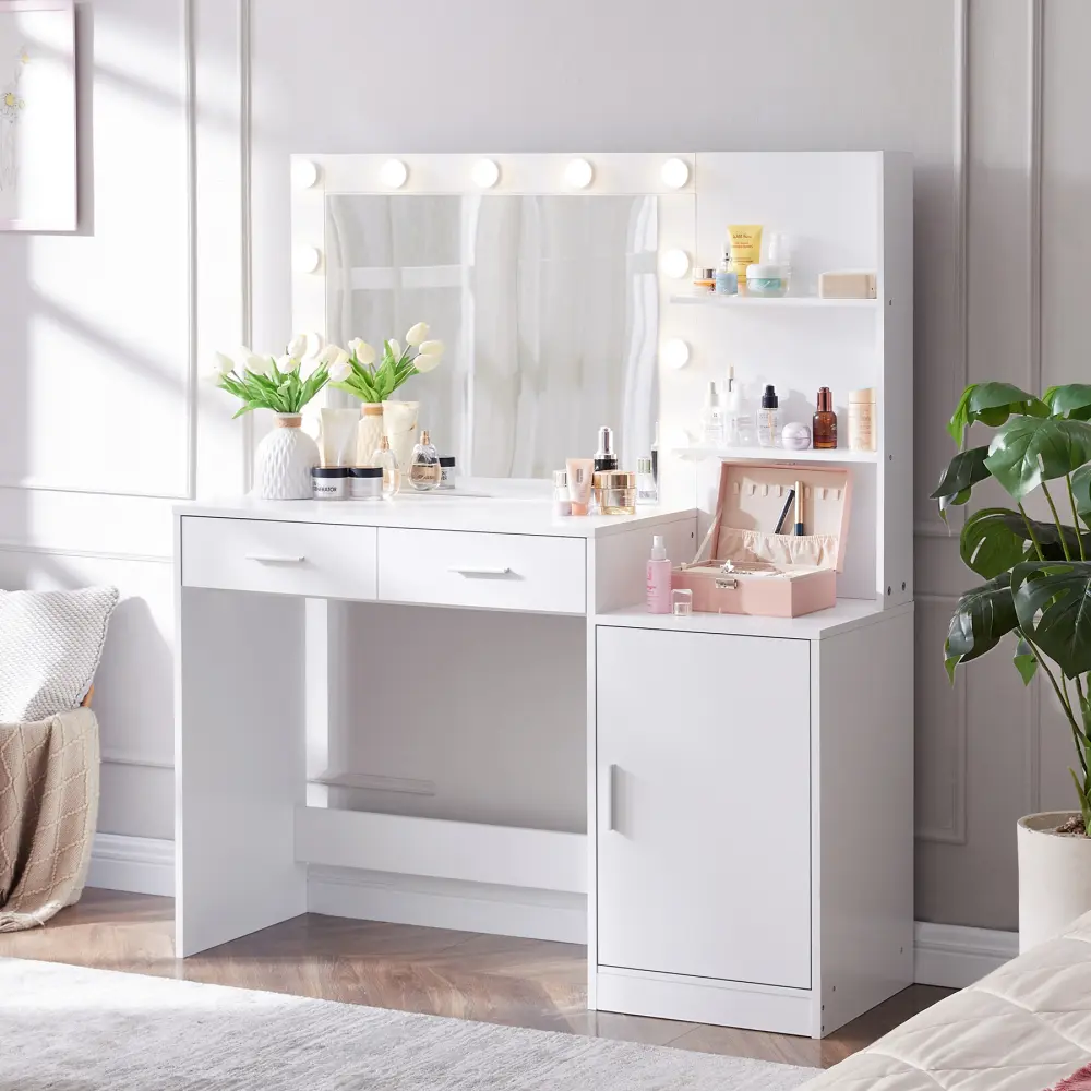 Dressing Table with Mirror and Light,46.4inch Dressing Table, 3-layer Dressing Table and3lighting Modeswithadjustable Brightness