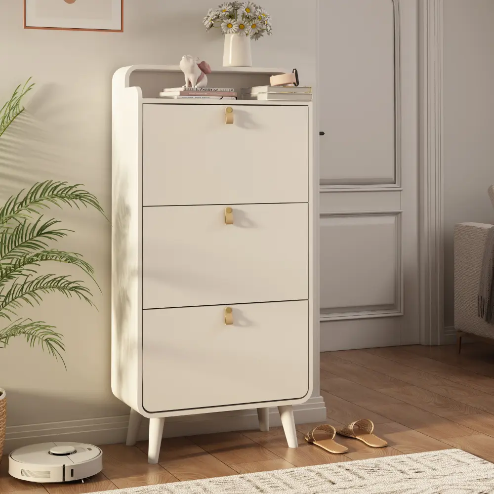 Modern Arc Design Shoe Cabinet with 3 Drawers,Shoe Storage Cabinet for Entryway,Outdoor  Home Furniture