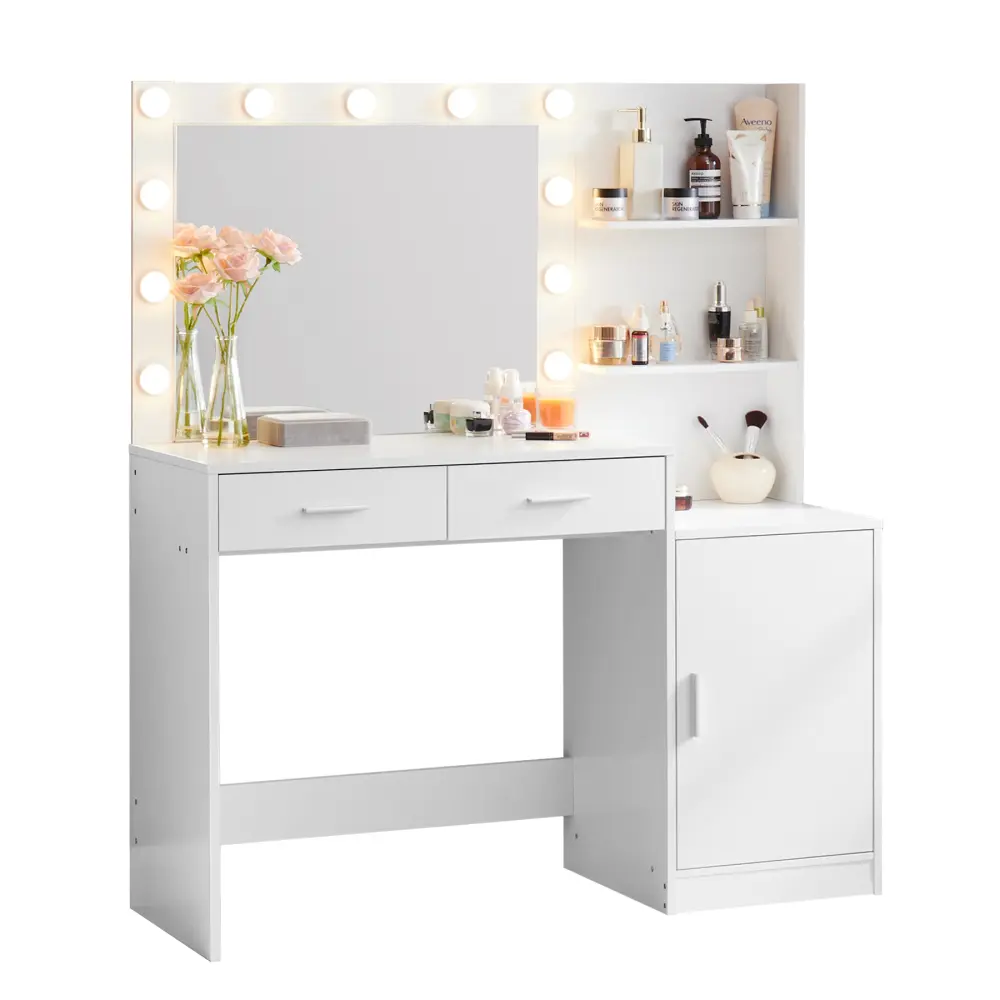 Dressing Table with Mirror and Light,46.4inch Dressing Table, 3-layer Dressing Table and3lighting Modeswithadjustable Brightness