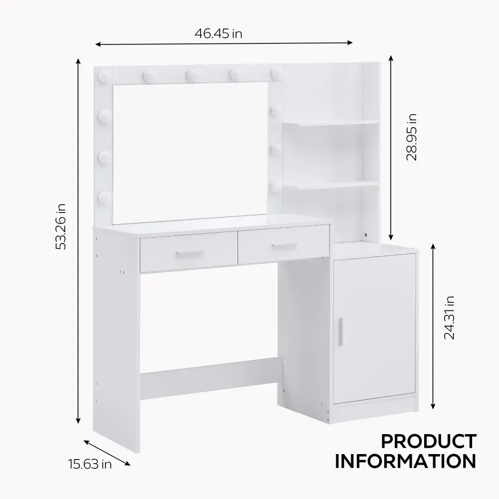 Dressing Table with Mirror and Light,46.4inch Dressing Table, 3-layer Dressing Table and3lighting Modeswithadjustable Brightness