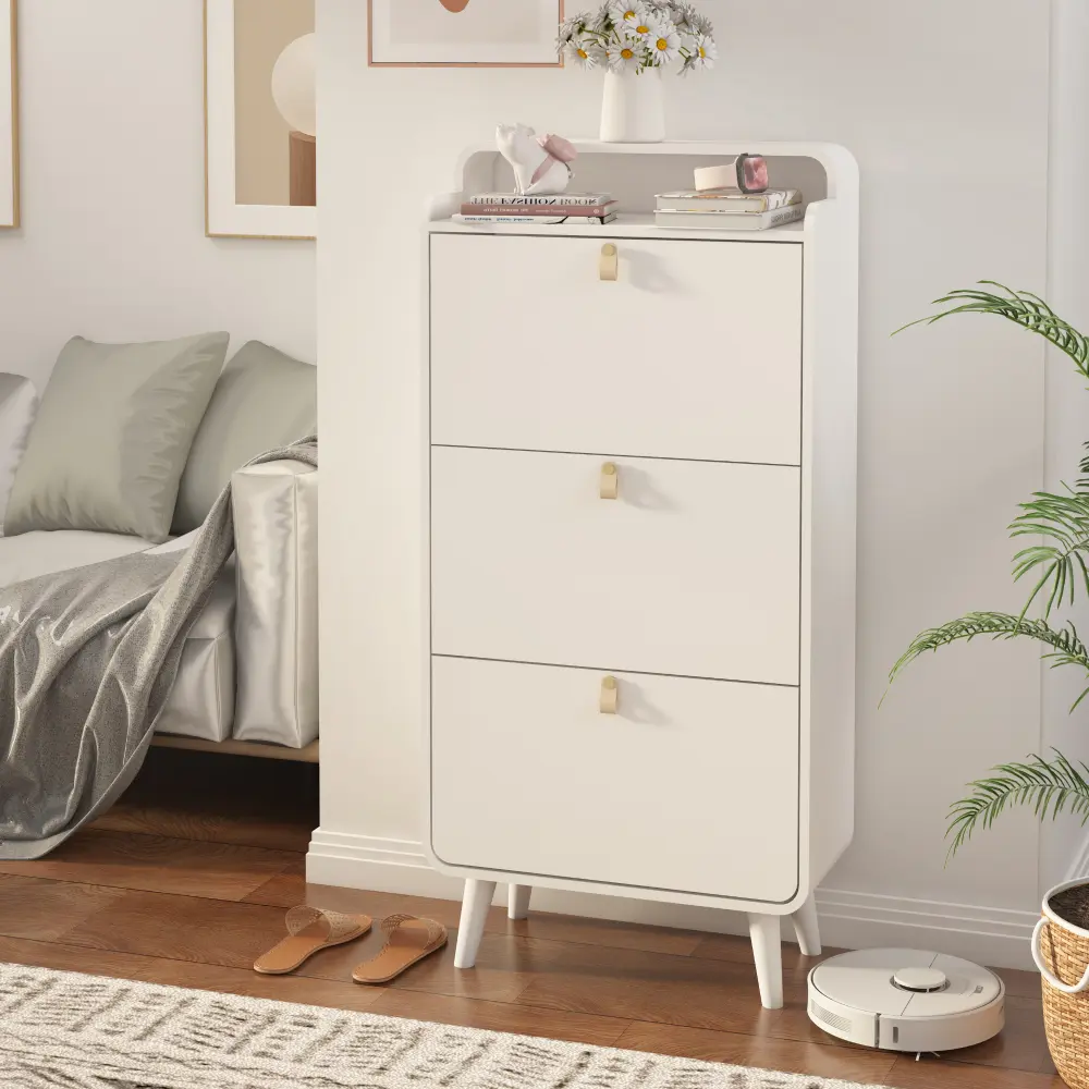 Modern Arc Design Shoe Cabinet with 3 Drawers,Shoe Storage Cabinet for Entryway,Outdoor  Home Furniture