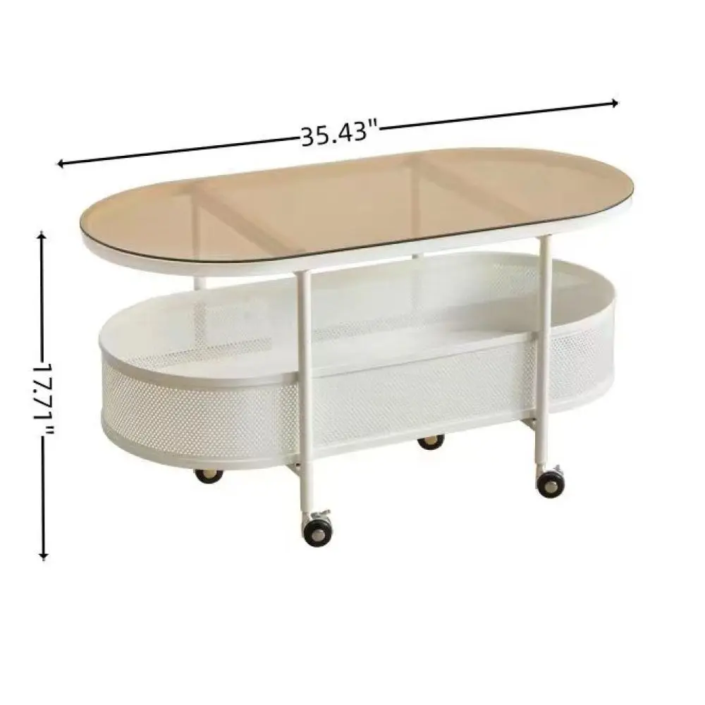 Movable Oval Metal Glass Coffee Table with Storage Coffee Tables  Glass Coffee Table