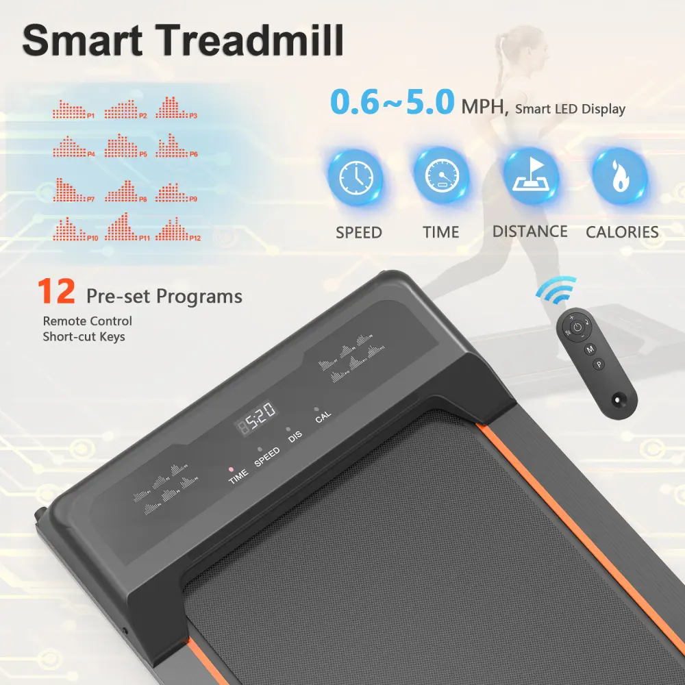 Walking Pad Under Desk Treadmill, LED Display and Remote Control Portable Treadmill for Home and Office, 2.5HP 265LBS Treadmill