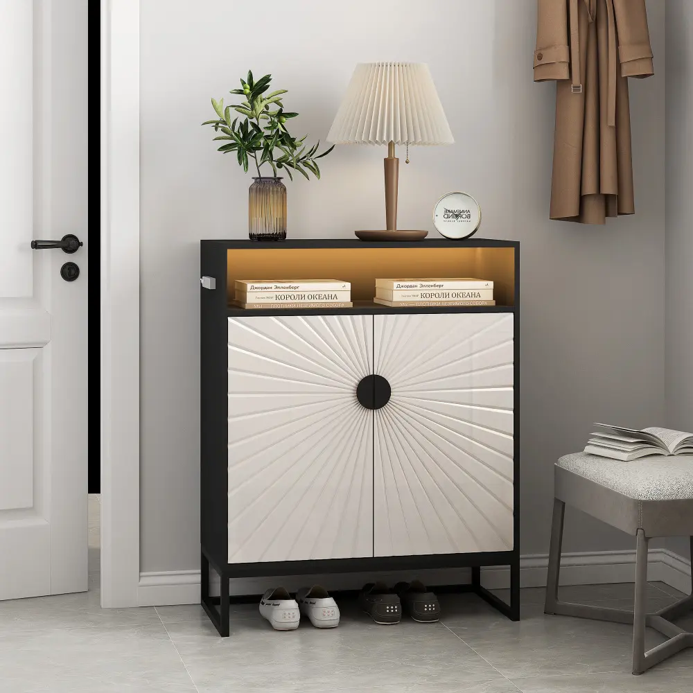 5-layer Shoe Cabinet, Wooden Shoe Cabinet with Doors, Modern Shoe Cabinet for Entryway, Hallway, Living Room Shoe Rack