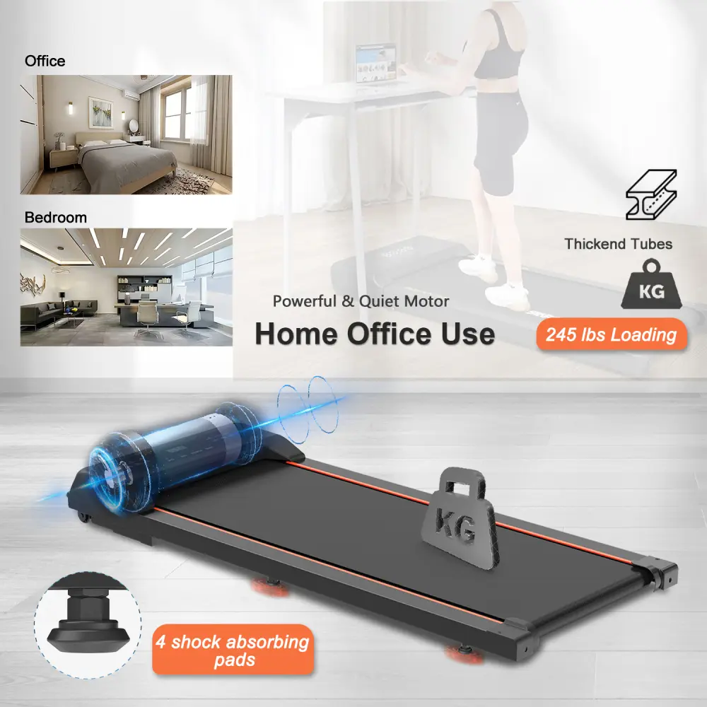 Walking Pad Under Desk Treadmill, LED Display and Remote Control Portable Treadmill for Home and Office, 2.5HP 265LBS Treadmill