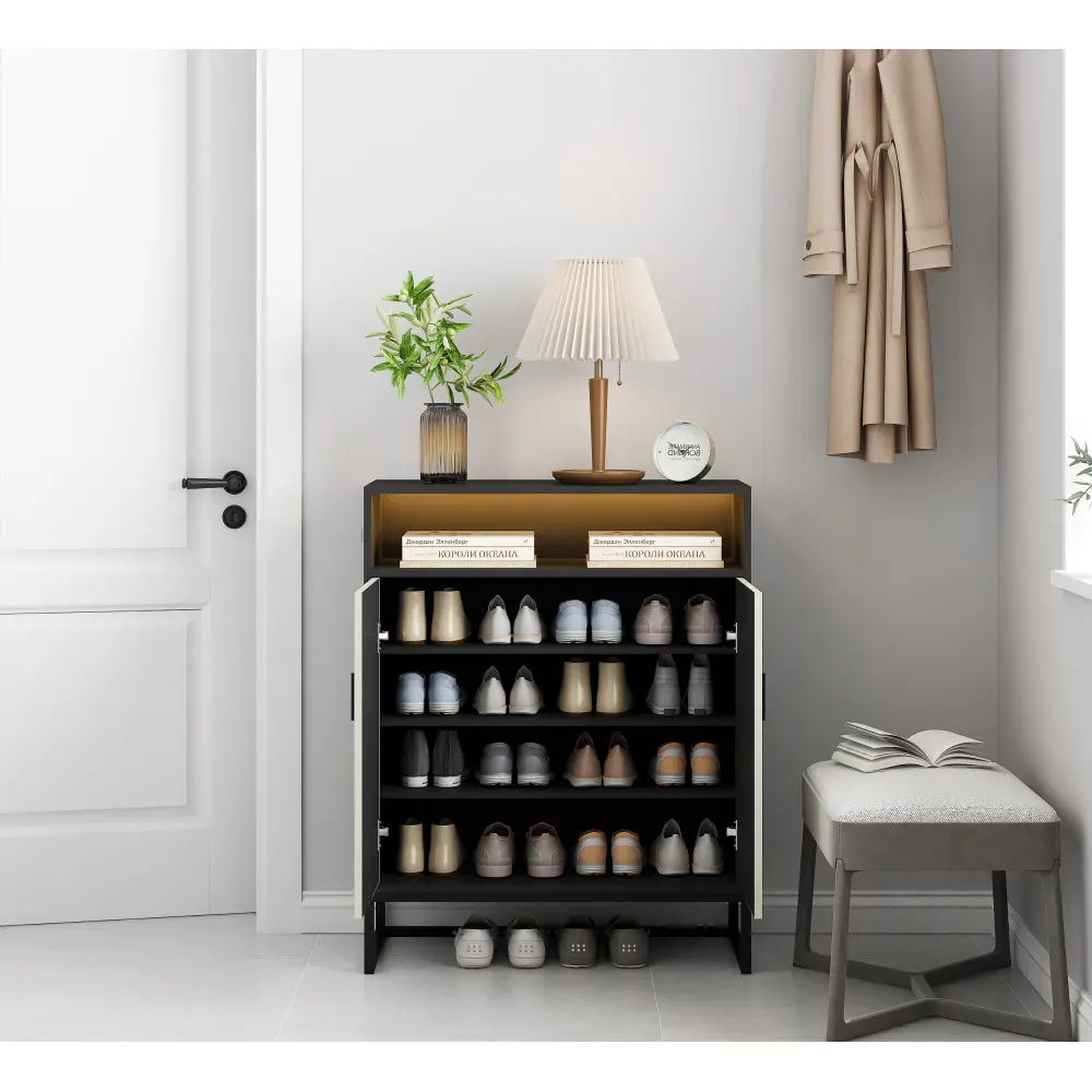 5-layer Shoe Cabinet, Wooden Shoe Cabinet with Doors, Modern Shoe Cabinet for Entryway, Hallway, Living Room Shoe Rack