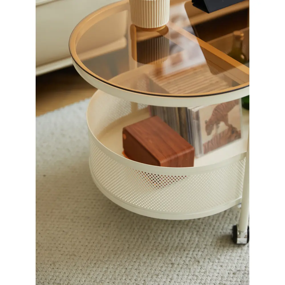 Movable Oval Metal Glass Coffee Table with Storage Coffee Tables  Glass Coffee Table