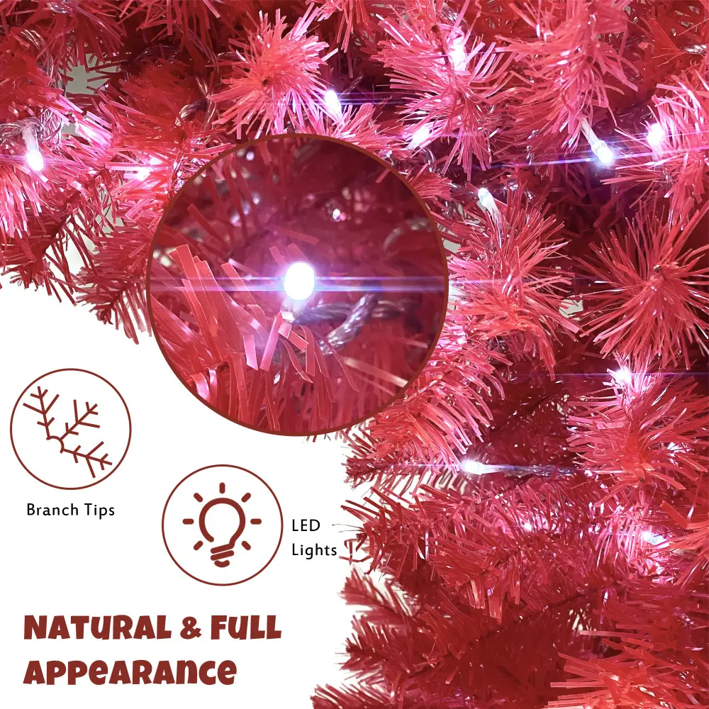 6FT Hinged Fir Artificial Fir Bent Top Christmas Tree, Christmas Tree Holiday Decoration,1250 Lush Branch Tips, 300 LED Lights