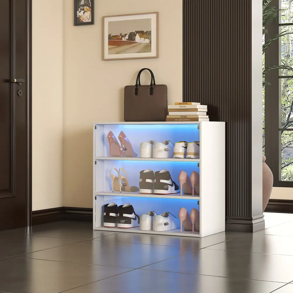 Glass Door Shoe Box Shoe Storage Cabinet  with RGB Led Light Shoe Cabinets  Shoe Rack  Home Furniture