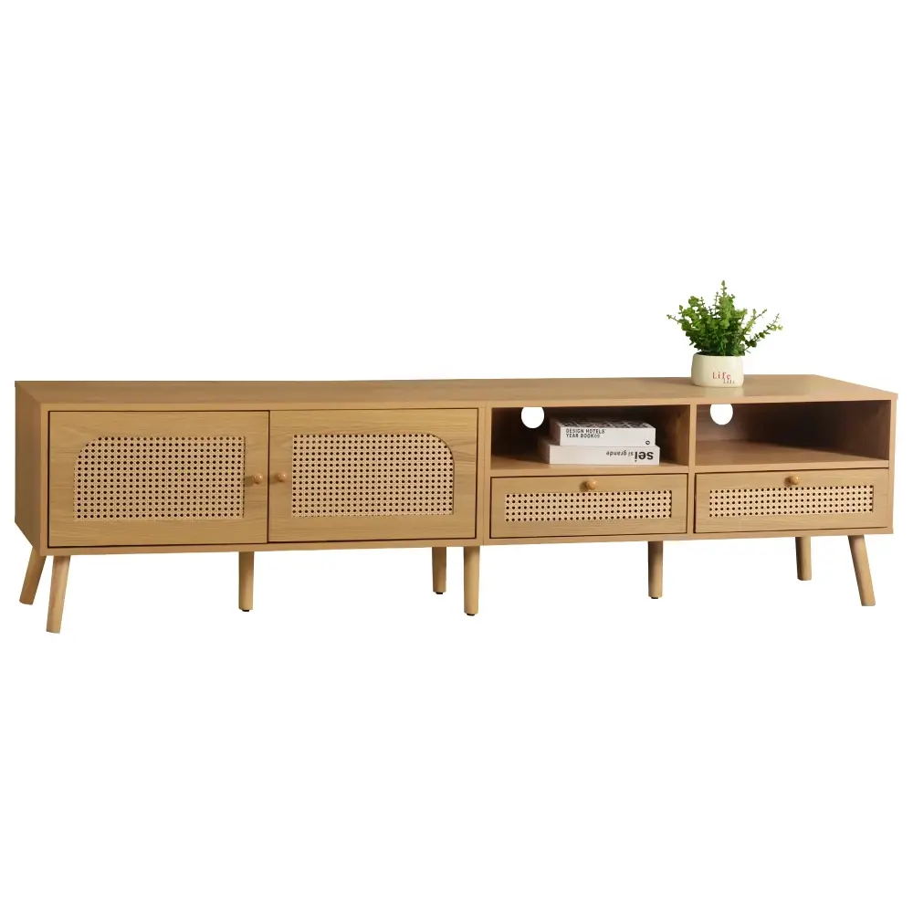 Bohemian Style TV Stand for TVs Up To 85 Inches, Entertainment Center with Solid Wood Legs, Living Room TV Stand Tv Stand