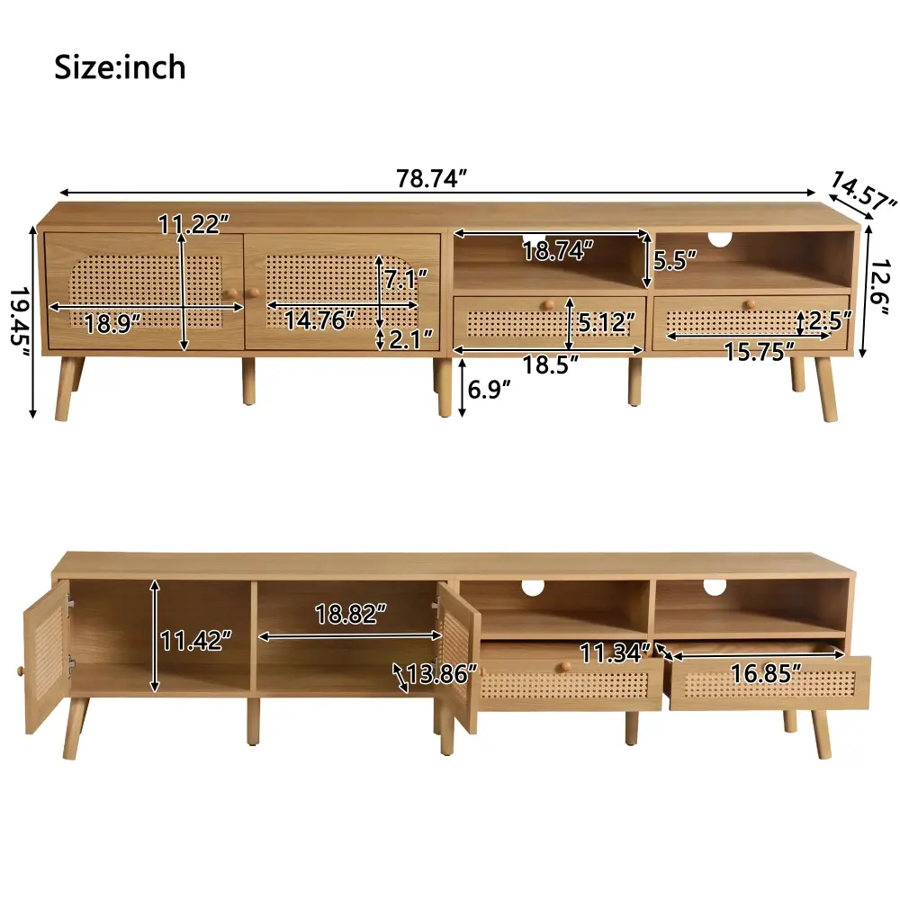 Bohemian Style TV Stand for TVs Up To 85 Inches, Entertainment Center with Solid Wood Legs, Living Room TV Stand Tv Stand