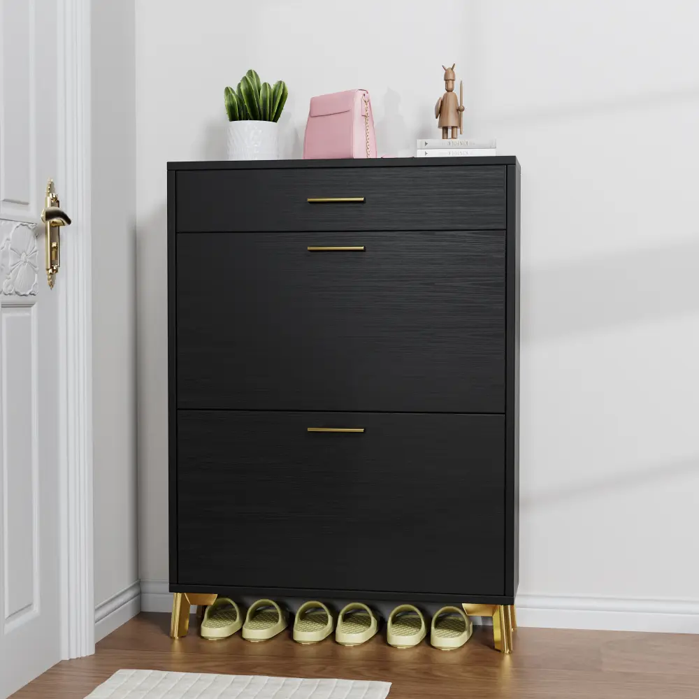 Entryway Shoe Cabinet, Freestanding Shoe Cabinet with 2 Flap Drawers, Hidden Shoe Shelf Shoe Cabinets
