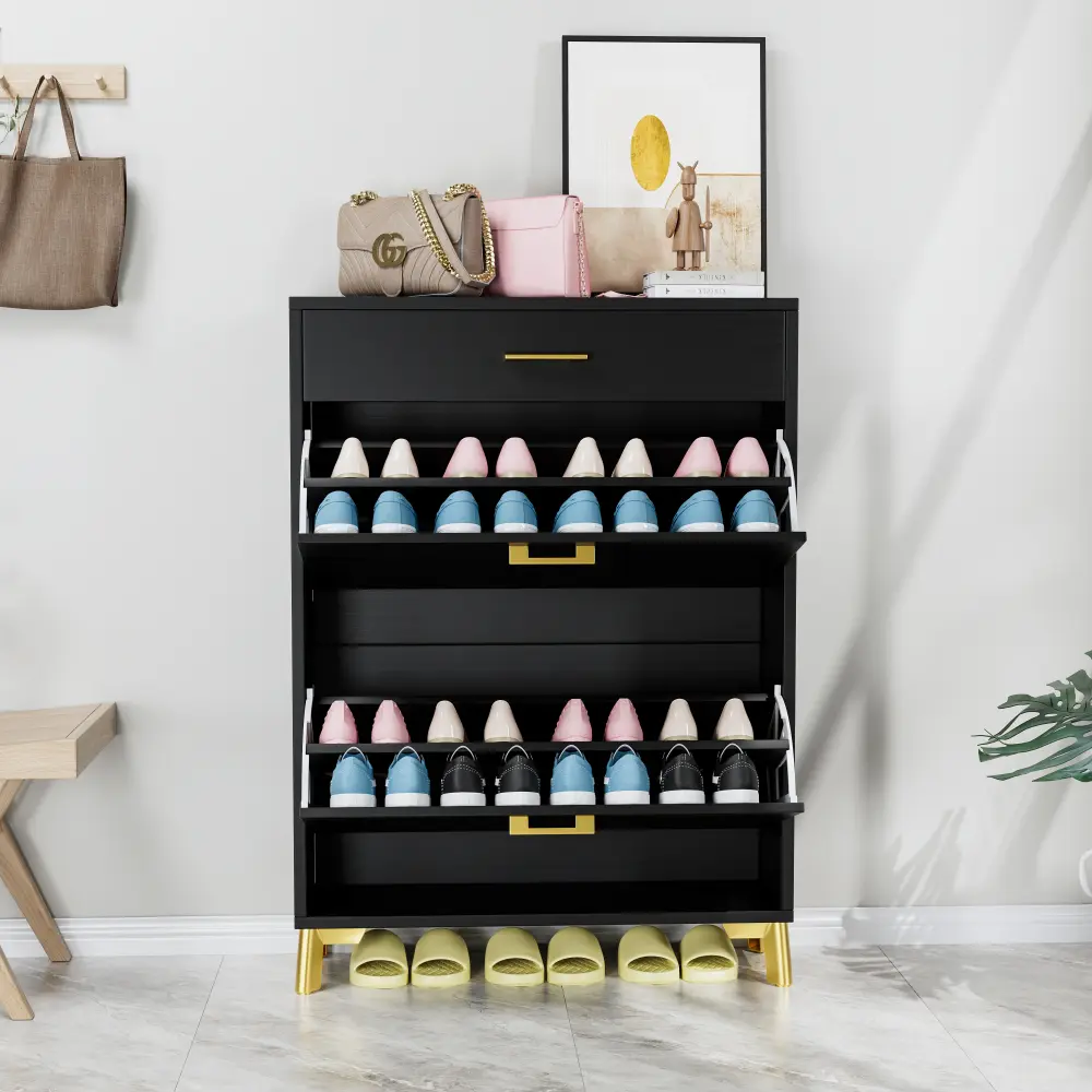 Entryway Shoe Cabinet, Freestanding Shoe Cabinet with 2 Flap Drawers, Hidden Shoe Shelf Shoe Cabinets