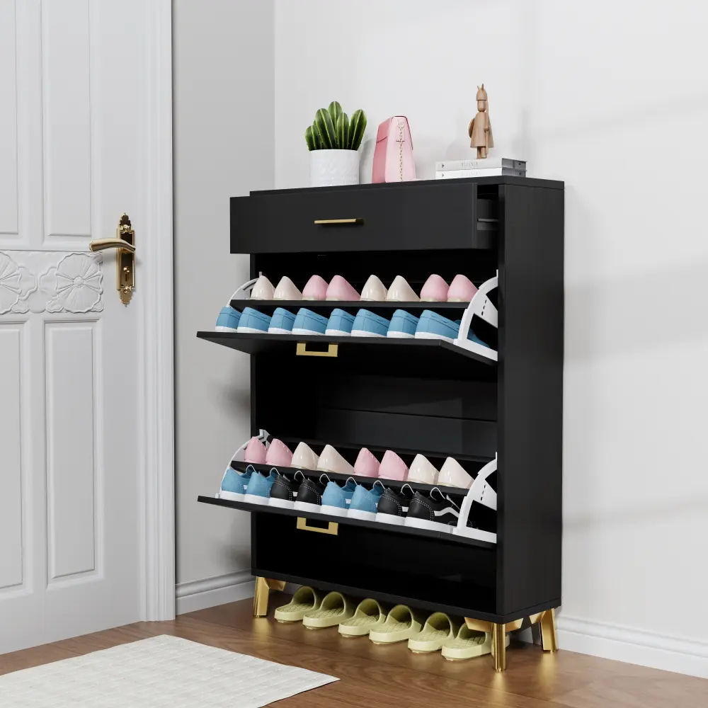 Entryway Shoe Cabinet, Freestanding Shoe Cabinet with 2 Flap Drawers, Hidden Shoe Shelf Shoe Cabinets