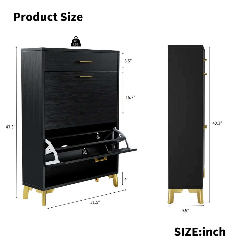 Entryway Shoe Cabinet, Freestanding Shoe Cabinet with 2 Flap Drawers, Hidden Shoe Shelf Shoe Cabinets