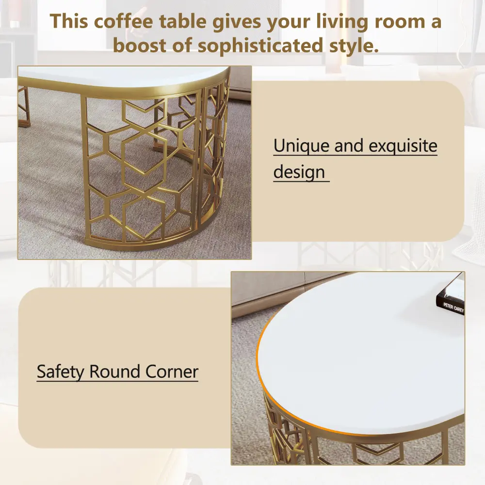 Modern Oval Coffee Table with Cut-Out Pattern Metal Stainless Steel Frame in 47.2" Coffe Table