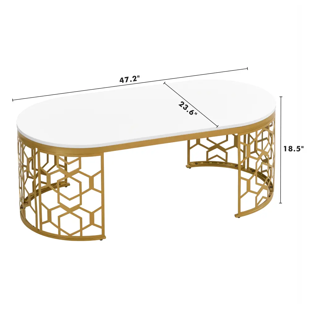 Modern Oval Coffee Table with Cut-Out Pattern Metal Stainless Steel Frame in 47.2" Coffe Table