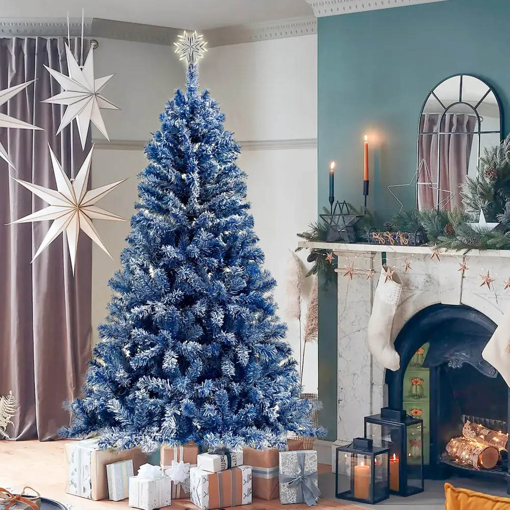 6FT Pre-Lit Hinged Artificial Fir ChristmasTree Xmas Tree Snow Flocked Artificial Holiday Christmas Tree w/750 Branch Tips X-mas