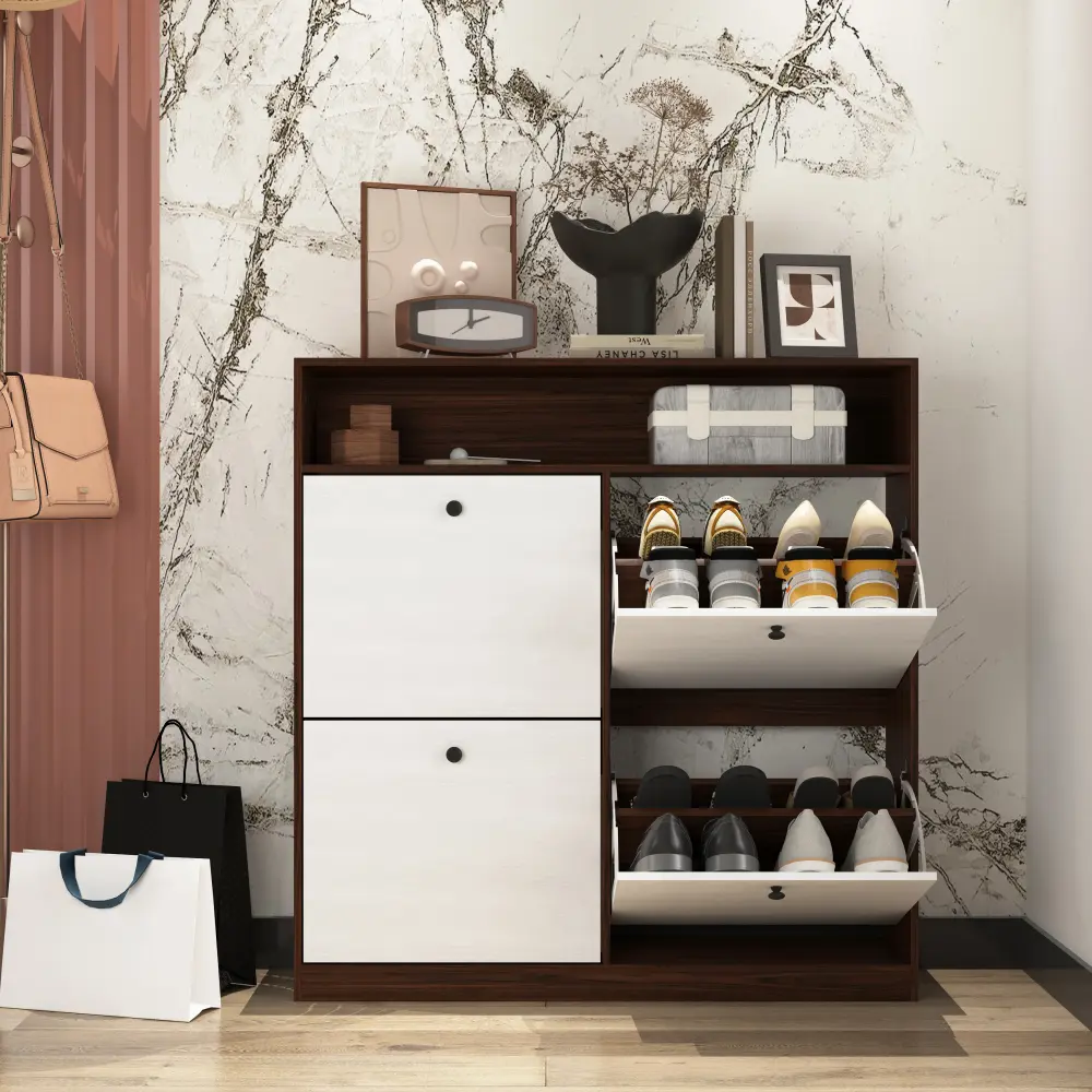 Shoe Cabinet with4flip Top Drawers,shoe Rack Storage Cabinetwith Wooden Handles,freestanding Shoe Cabinet Storage Shoe Cabinets