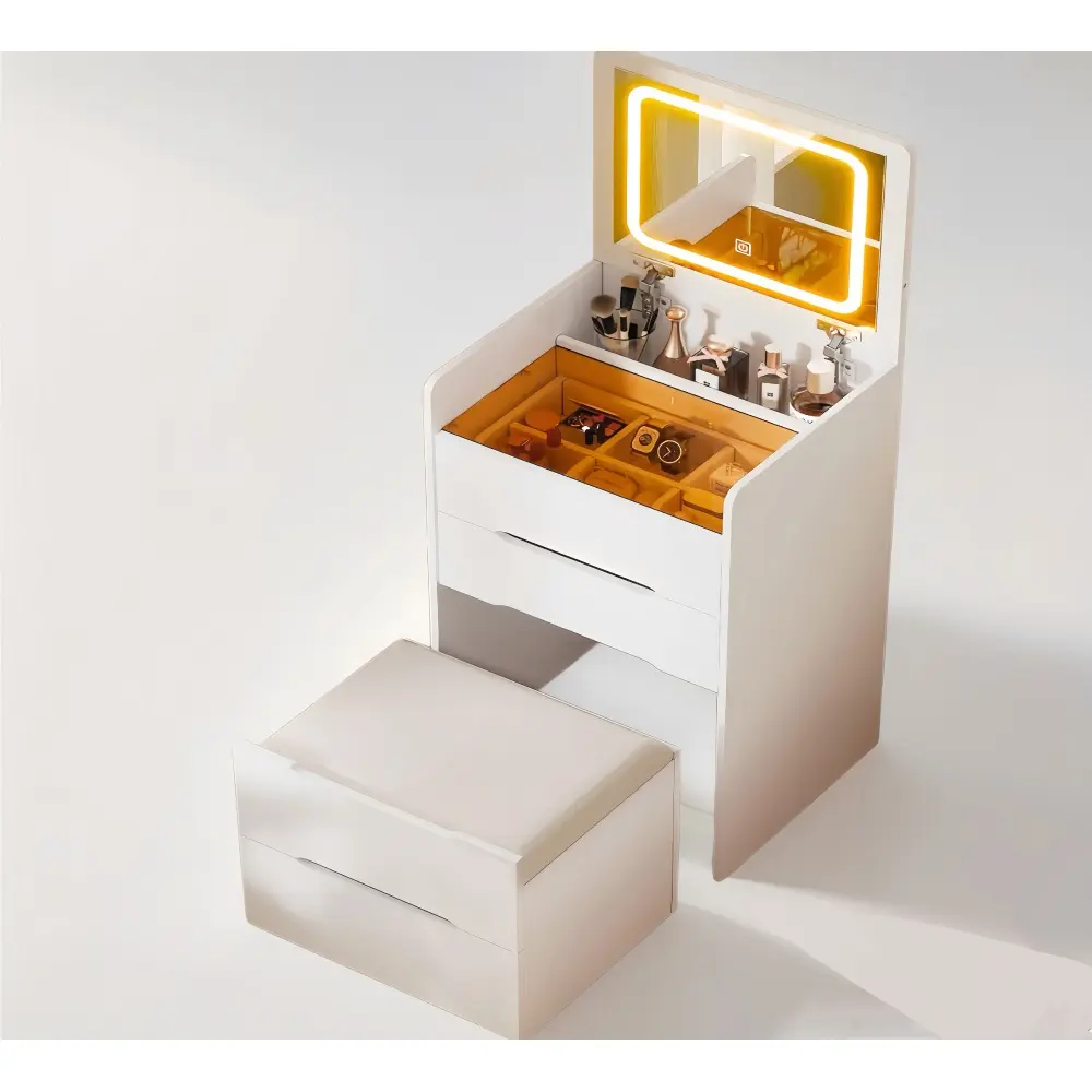 3 in 1 Dressing Table with Flip-up Mirror, Small Makeup Vanity Set with Viewing Glass Tabletop, Compact Makeup Vanity Dressers